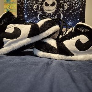 Kids Black and White Fuzzy Shoes